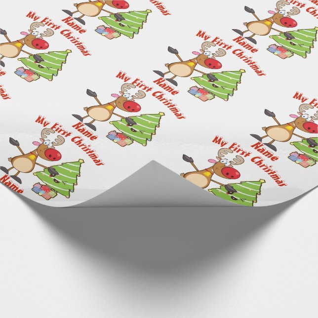 Baby FIRST Christmas WRAPPING Reindeer Custom Wrapping Paper (Corner)