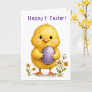 Baby First Easter Cute Chick with Purple Egg Card
