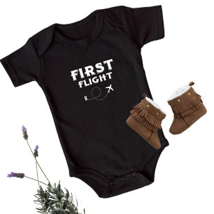Baby FIRST FLIGHT,Cool Airplane, Travel,Cute Black Baby Bodysuit