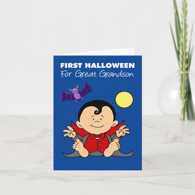 Baby First Halloween Great Grandson Vampire Bat Holiday Card (Front)