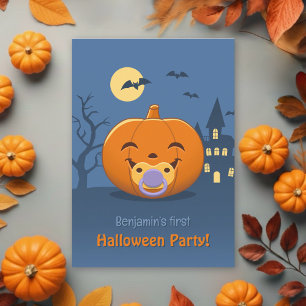 Baby First Halloween Pacifier Pumpkin Party Holiday Card