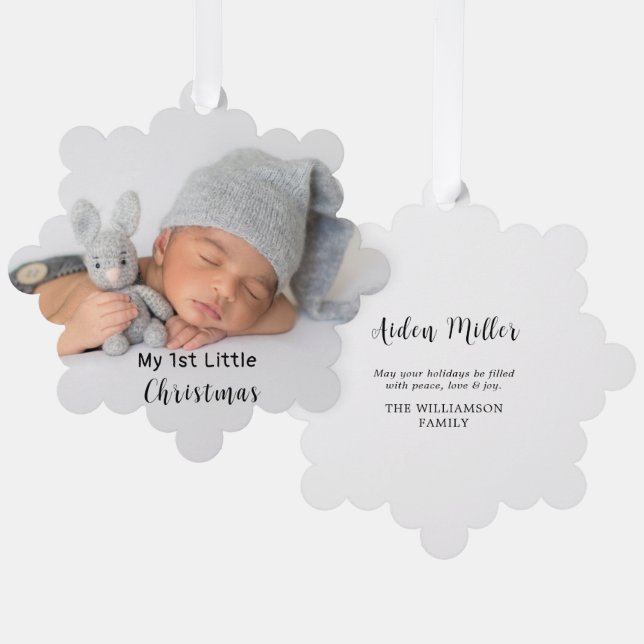 Baby First Little Christmas Photo  Ornament Card (Front/Back)