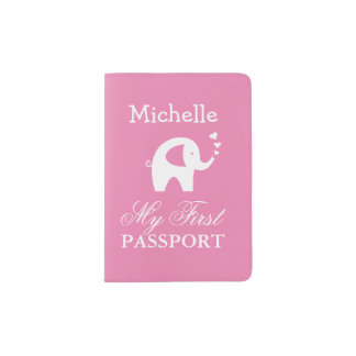 Baby first passport holder with cute elephant