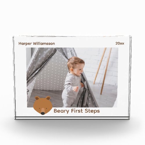 Baby First Steps Bear Christmas Photo Block