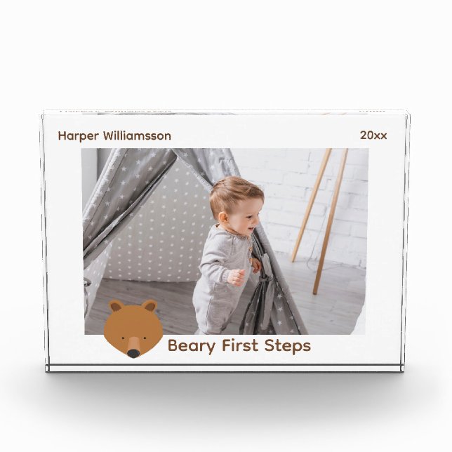 Baby First Steps Bear Christmas Photo Block (Front)