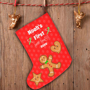 Baby First sweet XmaS Gingerbread Pals 2 sides Large Christmas Stocking