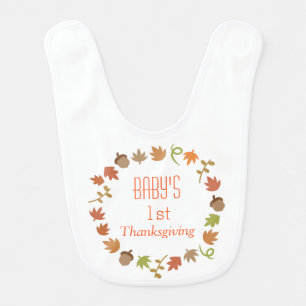 Baby First Thanksgiving Autumn Leaves Acorns Bib
