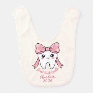 Baby First Tooth Pink Bow Milestone Kawaii Tooth Baby Bib