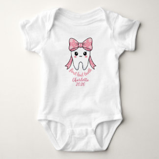 Baby First Tooth Pink Bow Milestone Kawaii Tooth Baby Bodysuit