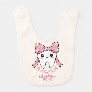 Baby First Tooth Pink Bow Milestone Kawaii Tooth Bib