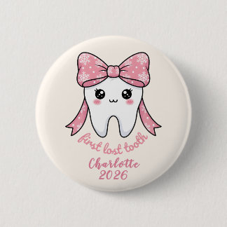 Baby First Tooth Pink Bow Milestone Kawaii Tooth Button