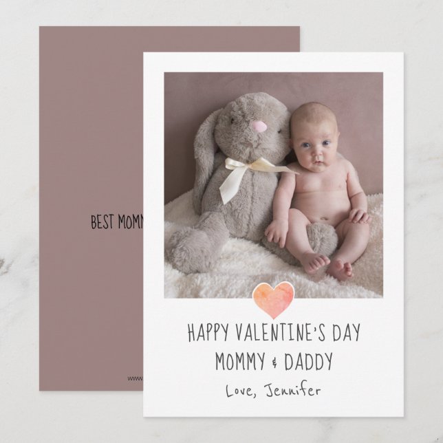 Baby First Valentines Day To Mom Dad Holiday Card (Front/Back)