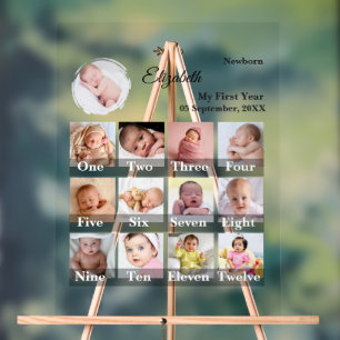 Baby First Year 12 Month Photo Collage Milestone Acrylic Sign