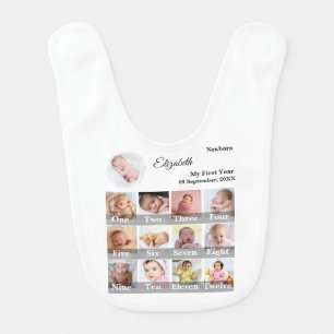 Baby First Year 12 Month Photo Collage Milestone Bib