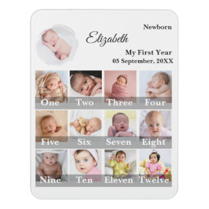 Baby First Year 12 Month Photo Collage Milestone Door Sign