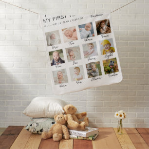 Baby First Year 12 Months Photo Collage Modern Baby Blanket