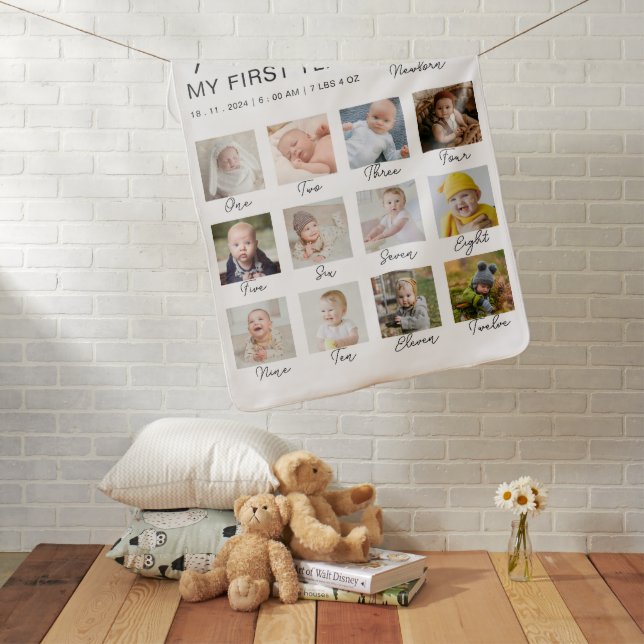 Baby First Year 12 Months Photo Collage Modern Blanket (In Situ)