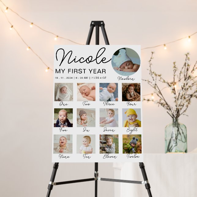 Baby First Year 12 Months Photo Collage Modern Foam Board (In Situ (Stand))