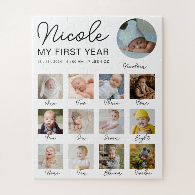 Baby First Year 12 Months Photo Collage Modern Jigsaw Puzzle (Vertical)