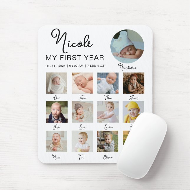 Baby First Year 12 Months Photo Collage Modern Mouse Pad (With Mouse)