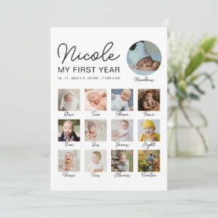 Baby First Year 12 Months Photo Collage Modern Note Card
