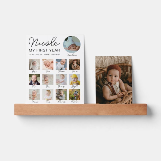 Baby First Year 12 Months Photo Collage Modern Picture Ledge (Front)