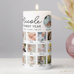 Baby First Year 12 Months Photo Collage Modern Pillar Candle