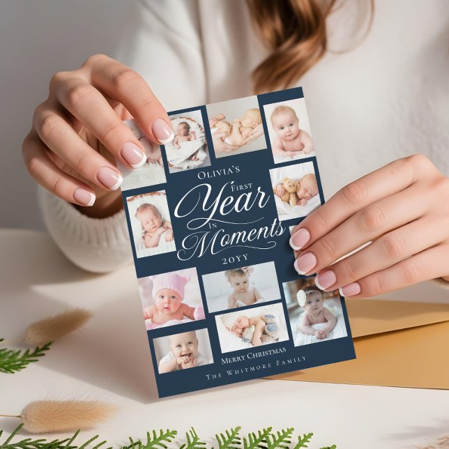 Baby First Year in Moments Minimal Photo Collage Holiday Card (Baby First Year in Moments Minimal Photo Collage Holiday Card)