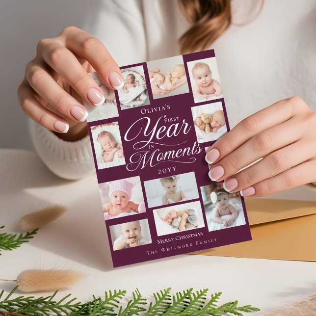 Baby First Year in Moments Minimal Photo Collage Holiday Card (Baby First Year in Moments Minimal Photo Collage Holiday Card)