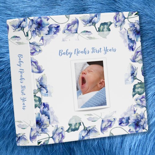 Baby First Years  Watercolor Blue Floral Poppies 3 Ring Binder