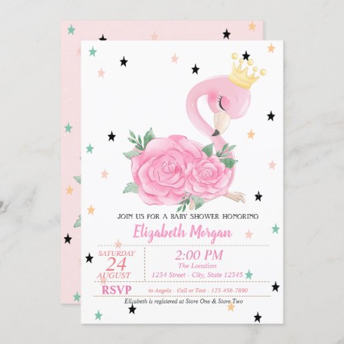 Baby Flamingo Stars Princess  Baby Shower Invitation