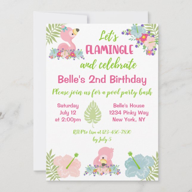 Baby Flamingo Summer Birthday Party Invitation (Front)