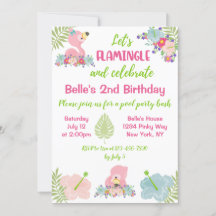 Baby Flamingo Summer Birthday Party Invitation