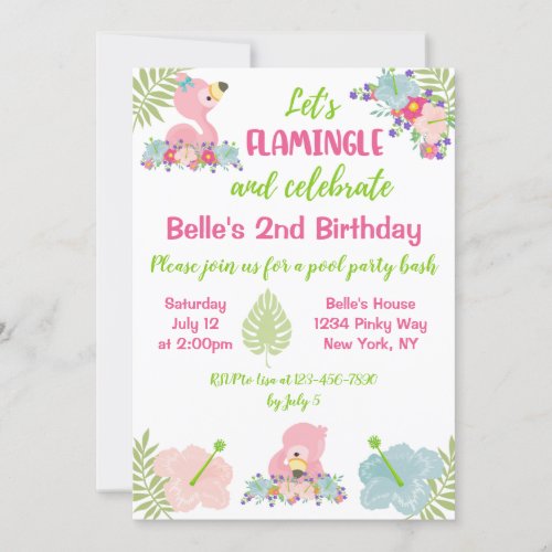 Baby Flamingo Summer Birthday Party Invitation