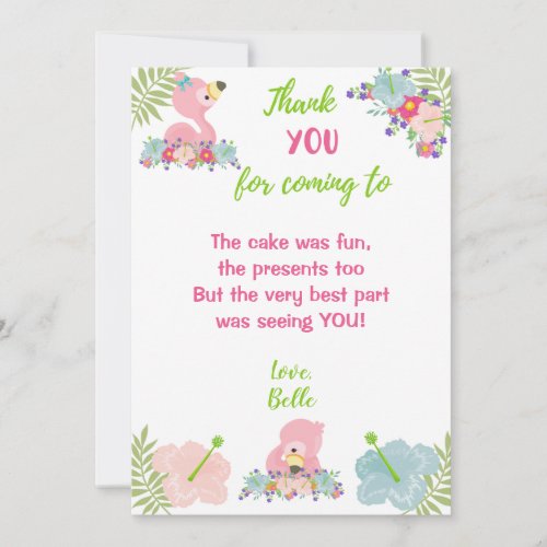 Baby Flamingo Summer Birthday Party Thank You Card