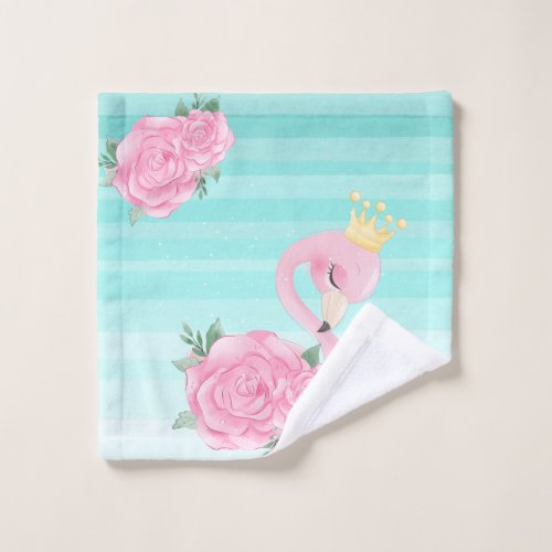 Baby Flamingo Watercolor StripesFlowers Bath Towel Set