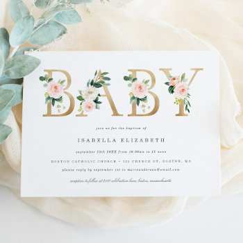 Baby Floral Baptism Invitation by FINEandDANDY at Zazzle