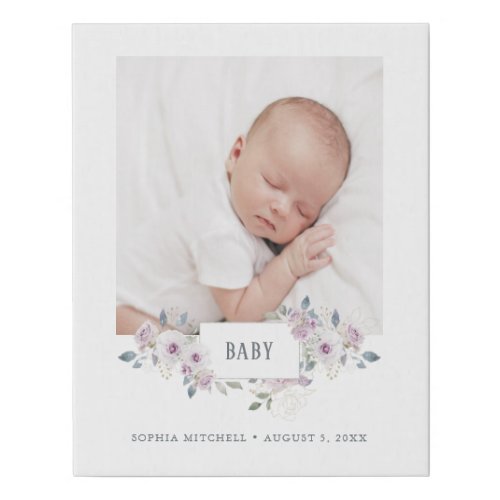 Baby  Floral Embellished Newborn Photo Faux Canvas Print