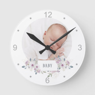 Baby Floral Embellished Newborn Photo Round Clock