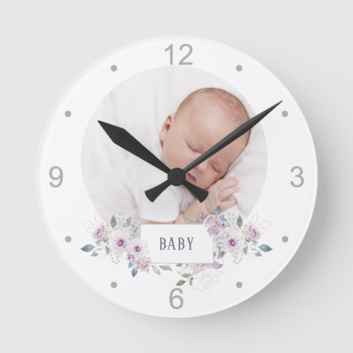 Baby  Floral Embellished Newborn Photo Round Clock