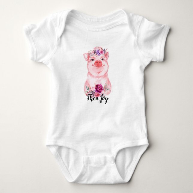 Baby Floral Pig Bodysuit (Front)