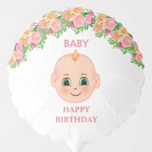 Baby & Flowers First Birthday Balloon