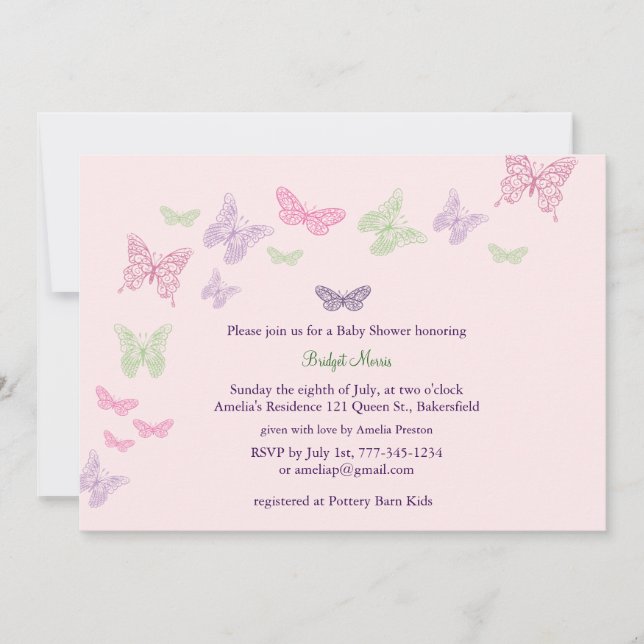 Baby Flutters Shower Invitation pink (Front)
