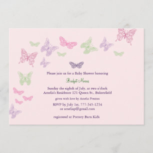 Baby Flutters Shower Invitation pink