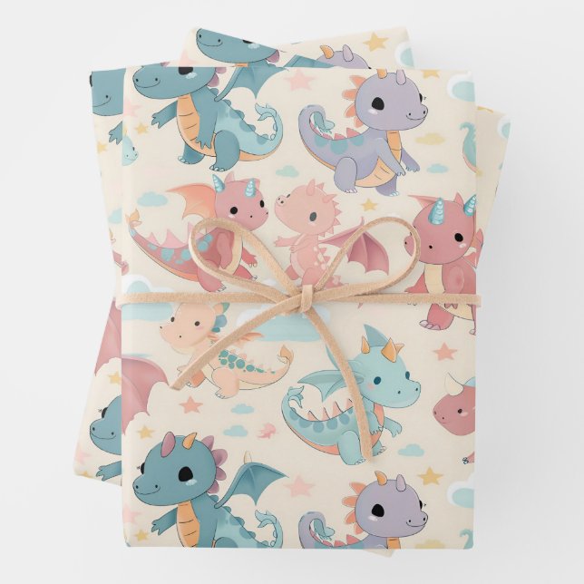 Baby flying dragons wrapping paper sheets (In situ)