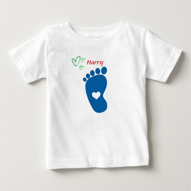 Baby footprint blue - customize name   baby T-Shirt (Front)