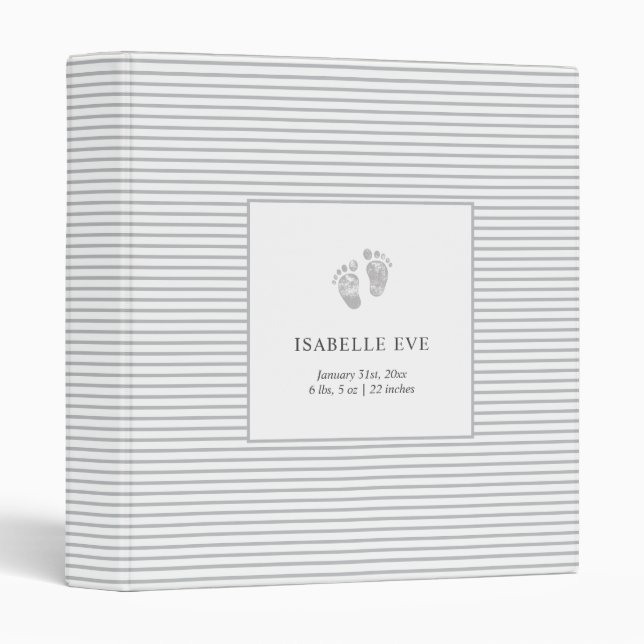 Baby Footprint Gray Stripes Binder Book (Front/Spine)