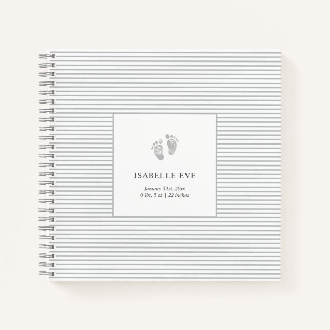 Baby Footprint Gray Stripes | Simple Baby Book (Front)