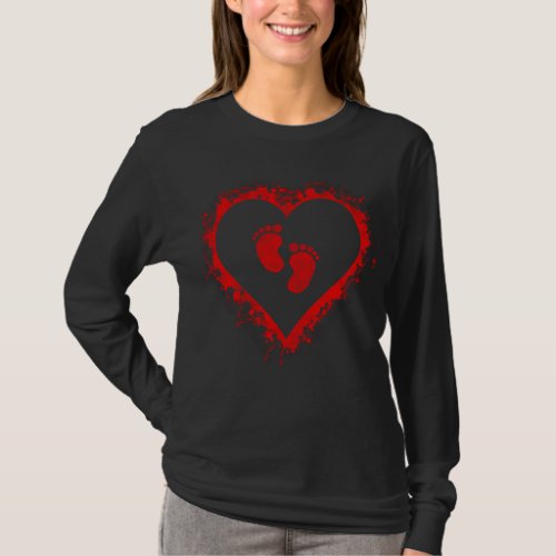 Baby Footprint Heart Valentines Day Gift New Mom T_Shirt