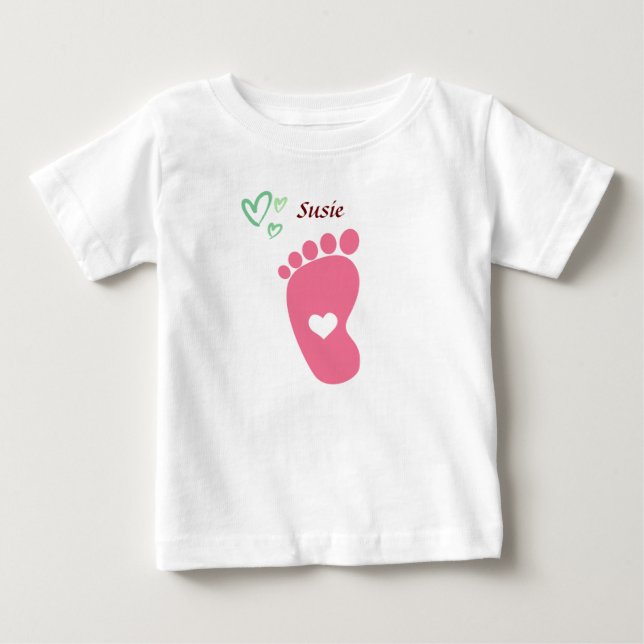 Baby footprint pink- customize name   baby T-Shirt (Front)